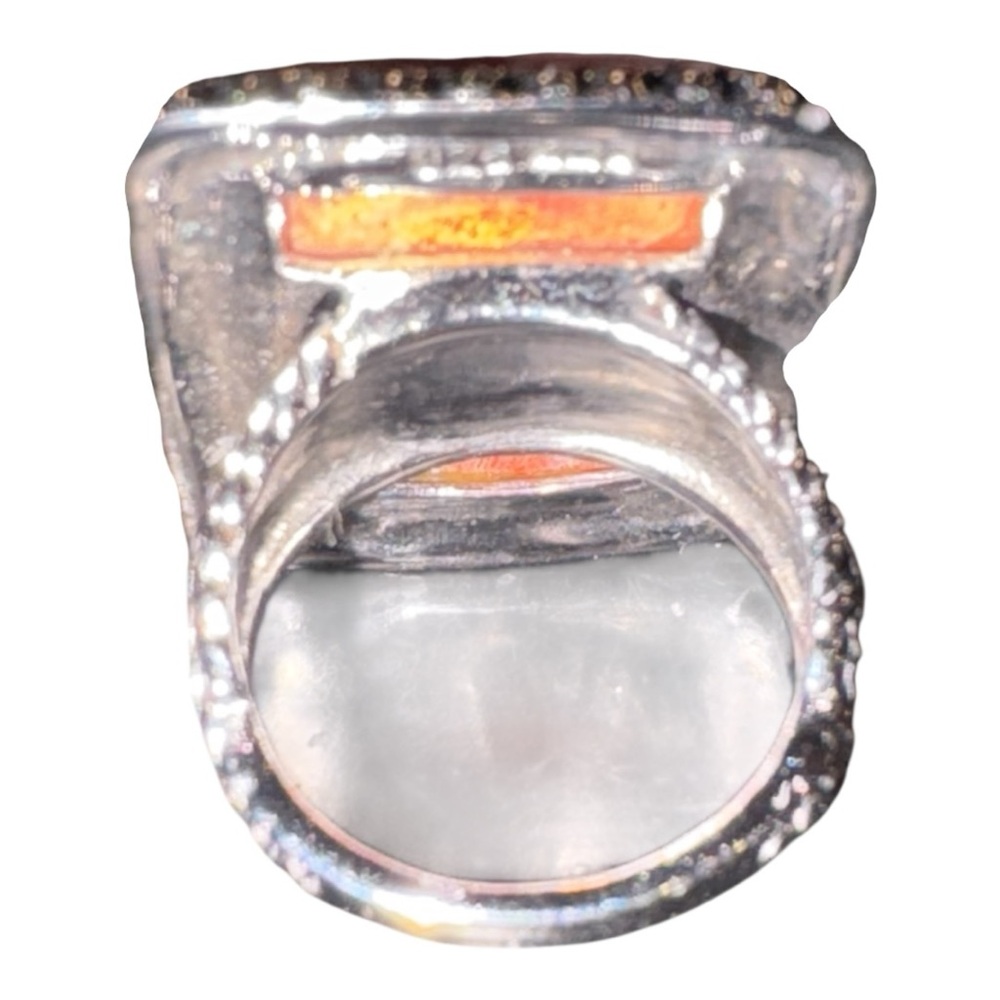 Sterling Silver Bbj Statement Ring Orange Coral R… - image 3